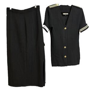 Vintage St John Santana Knit Black Jacket Gold Trim Women's Blazer /skirt size 8